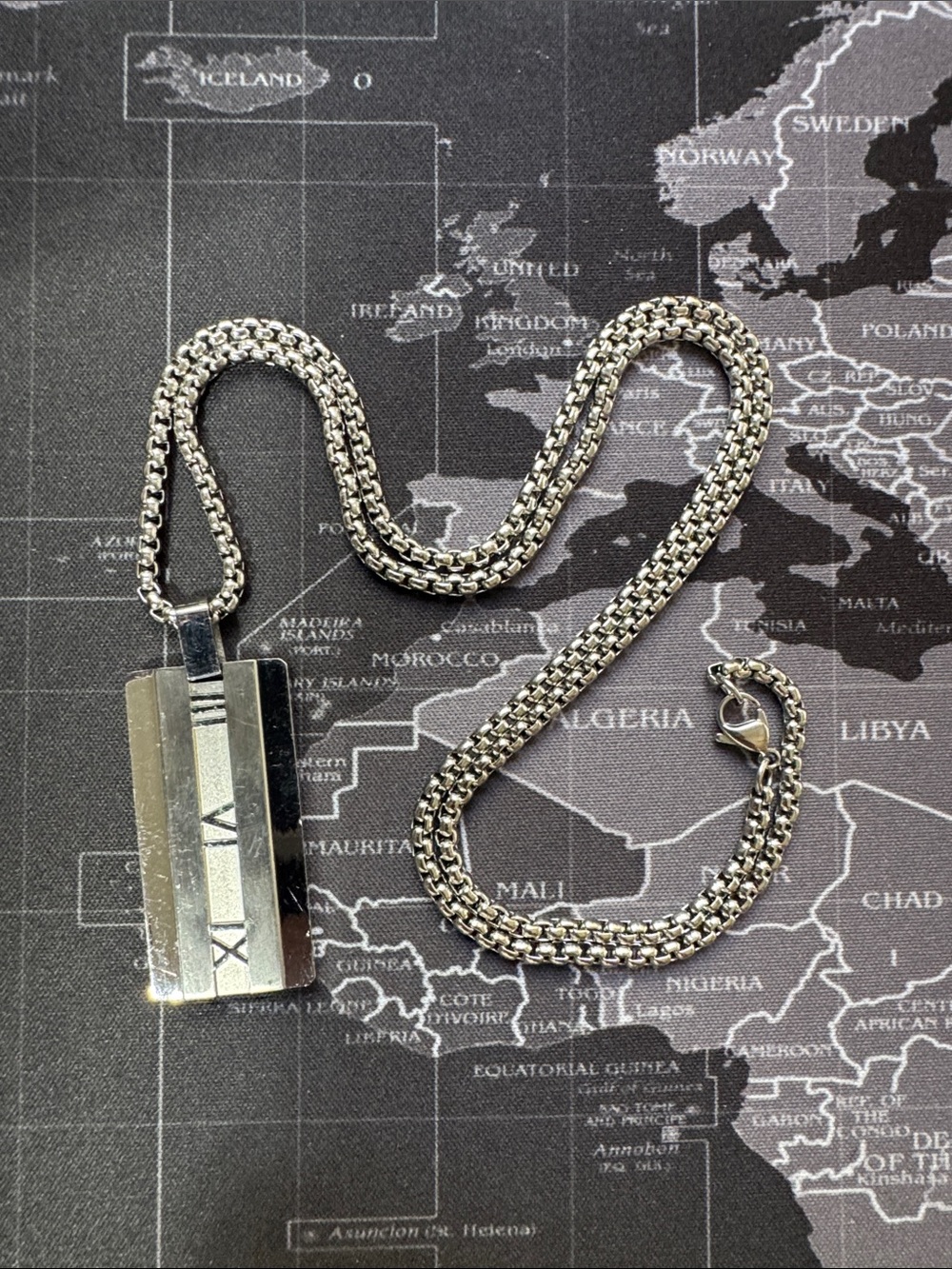 Men's Silver Roman Numeral Bar Pendant Necklace - Contemporary Chain